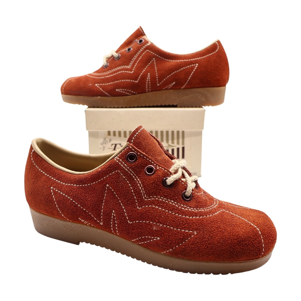 Travlers Lace Up Shoes Womens 5.5 Vintage Rust Brown Suede Gum Wedge Sole NOS